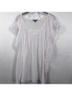 Unique Spectrum White Flowy Flutter Sleeve Tunic Top Size 2X